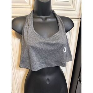 AB Women's Cropped Halter Scoop Neck Activewear Tank Top Heather Gray Size Large